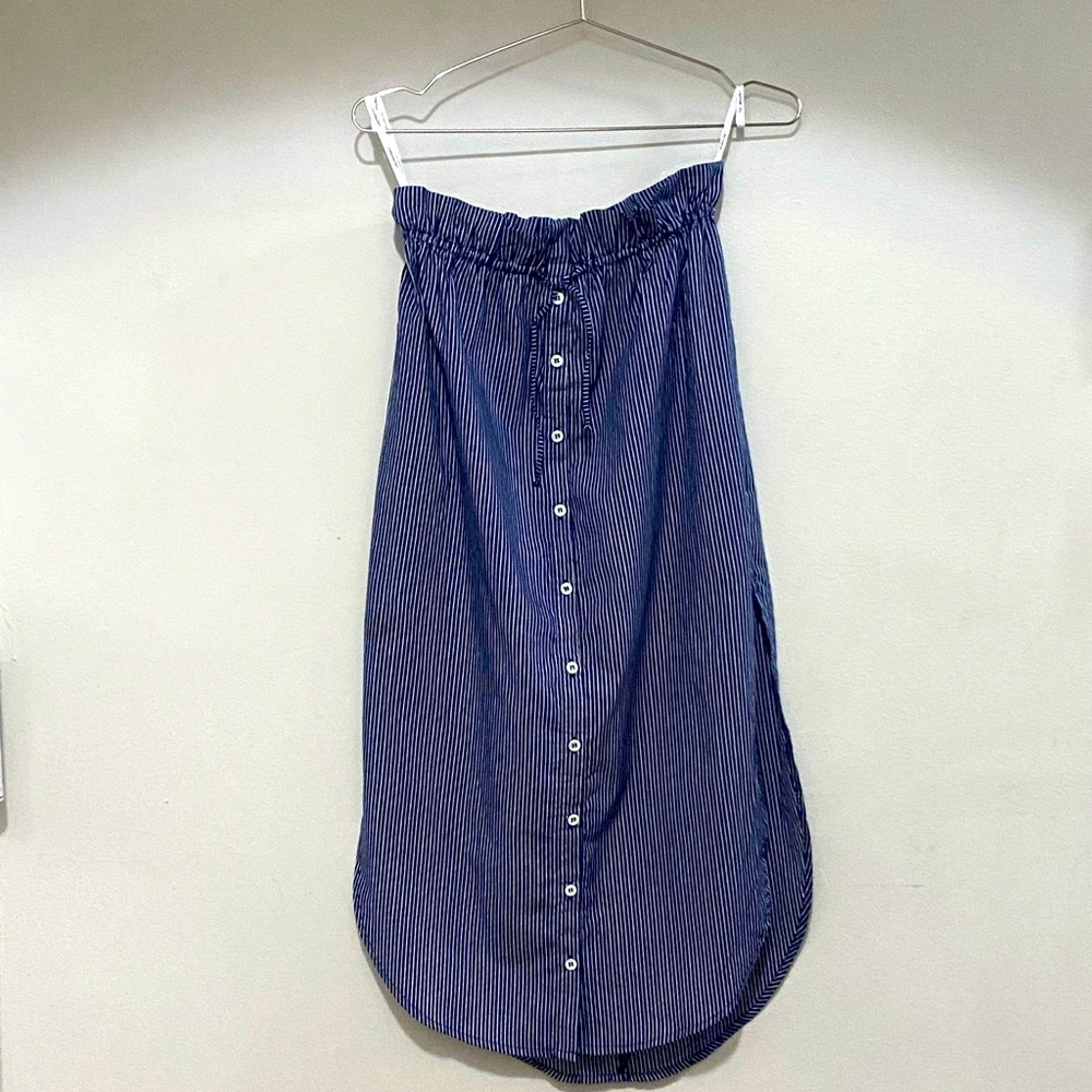 Faithfull off-shoulder blue pin-stripe button-front dress